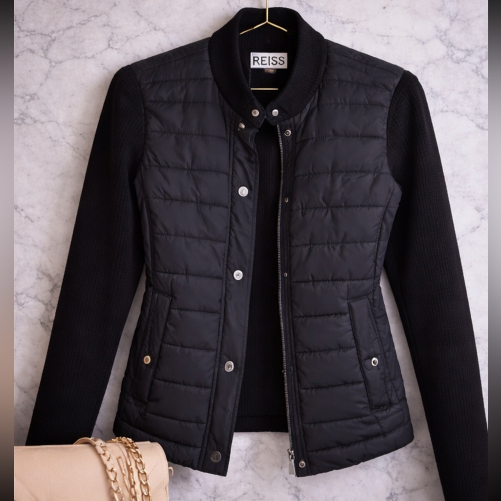 Reiss Black Knit Jacket With Branded Collar